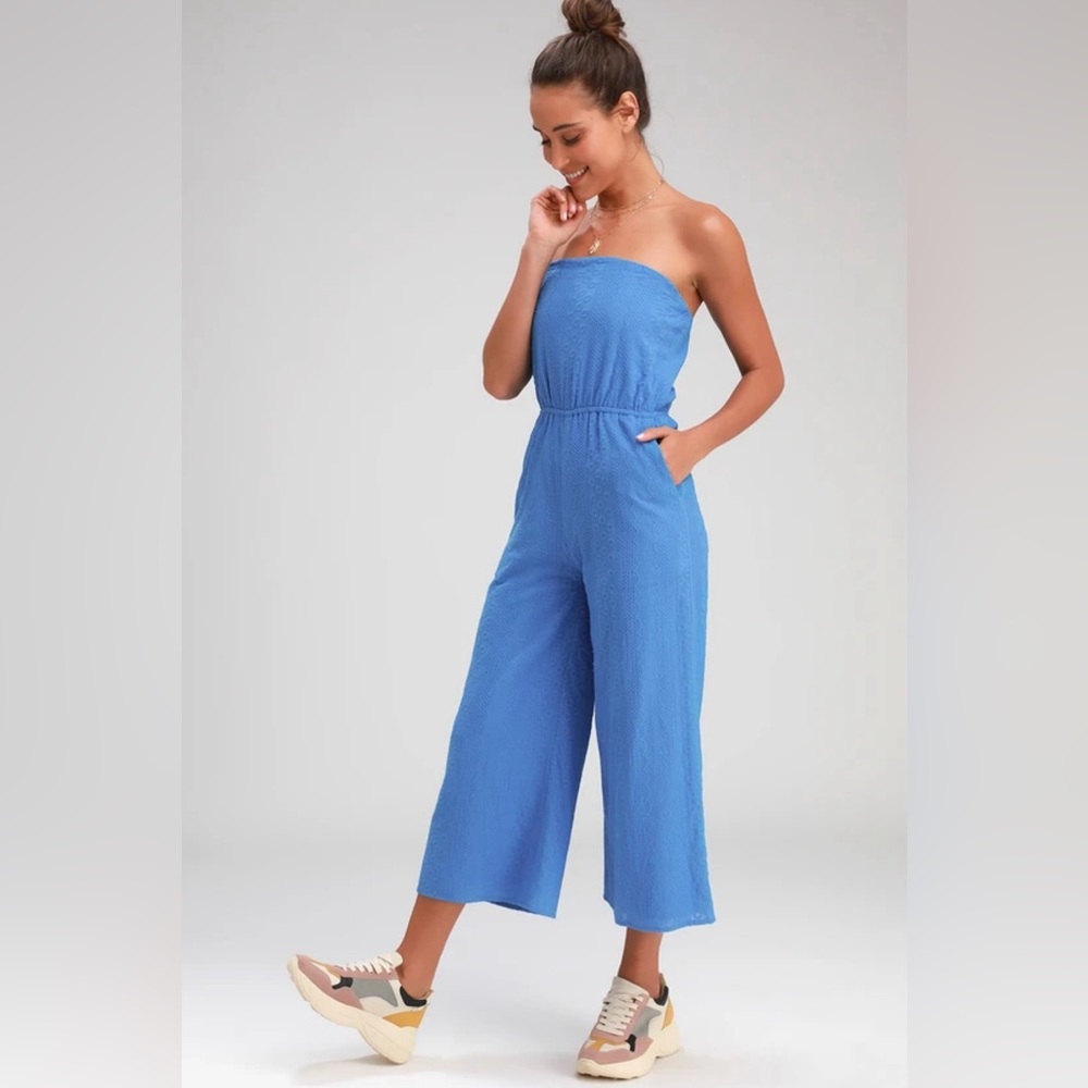 Lulu’s strapless embroidered jumpsuit